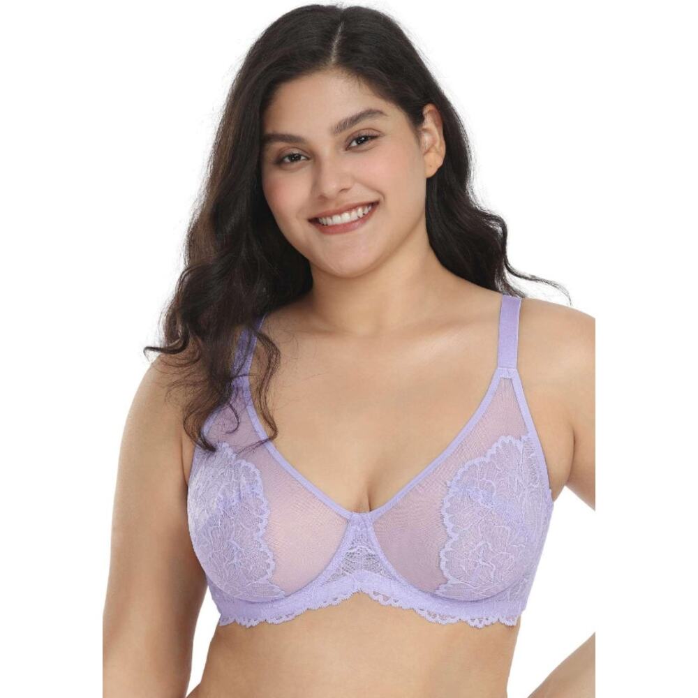 HSIA Blossom Lace Underwire Bra Periwinkle Purple 38D NWT Sheer Mesh